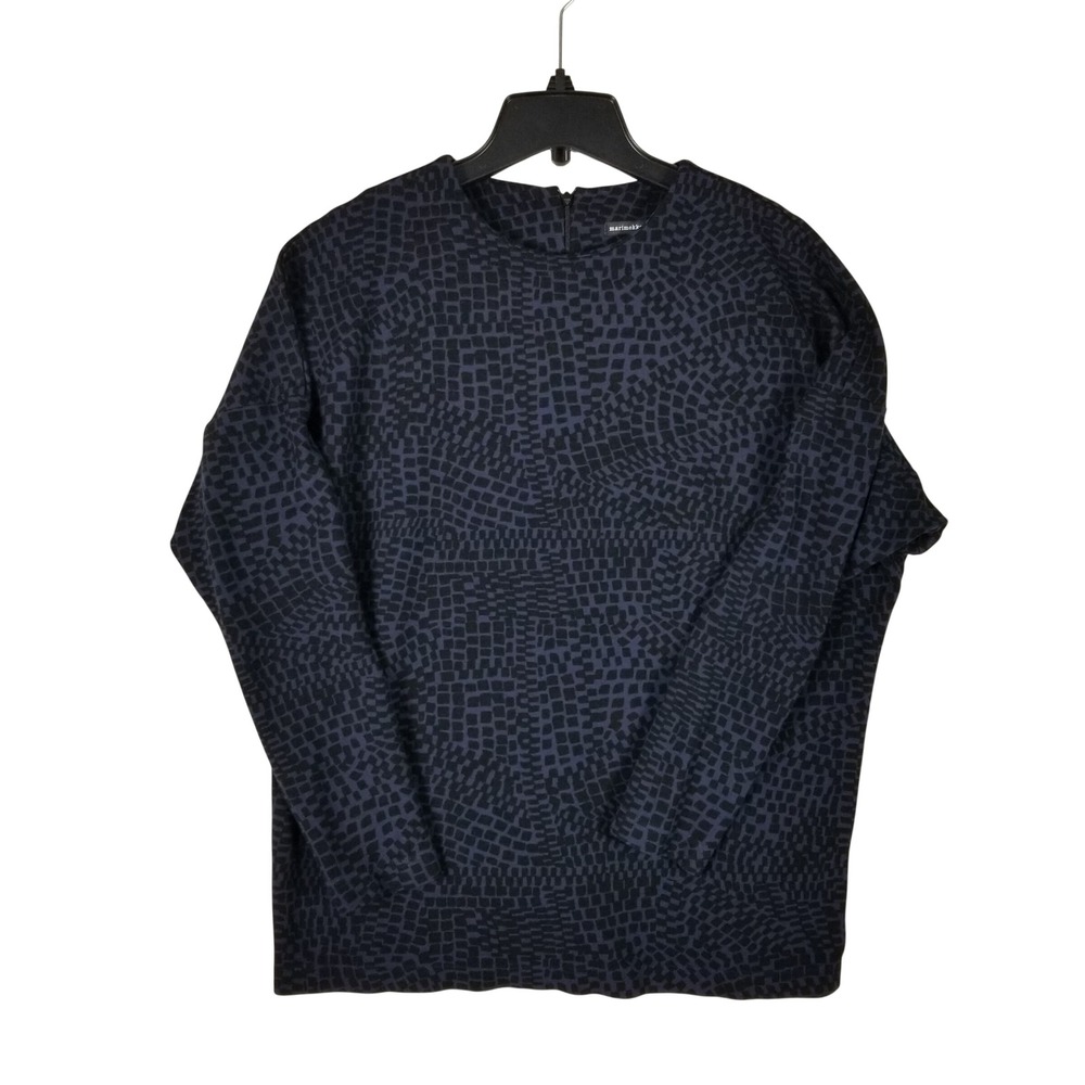 Marimekko Meeri Top Women L Navy Black Geometric Mosaic Print Boxy Viscose